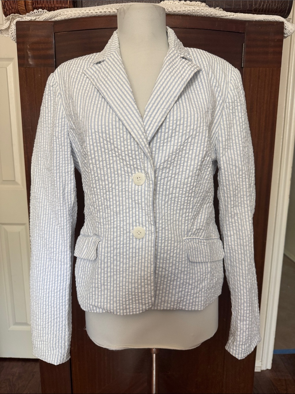 Vintage Light Blue Seersucker Blazer
